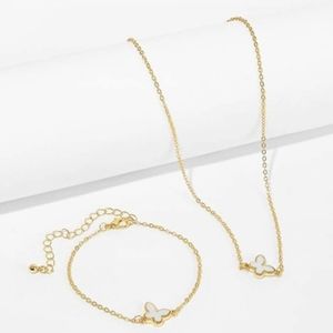 Butterfly Pendant Bracelet & Necklace Set Gold